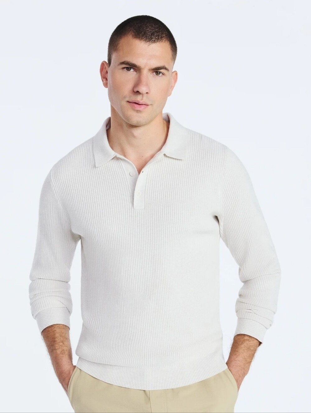 Free Assembly Big Men's Cozy Yarn Polo Sweater with Long Sleeves